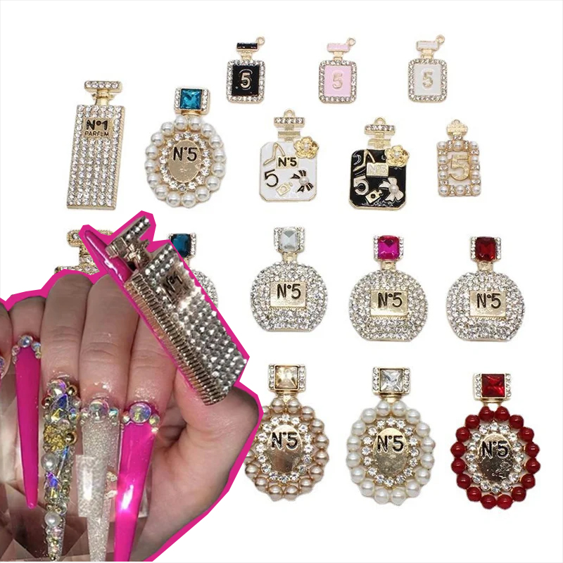 Perfume Fragrance World - 2PC ขนาดใหญ่หรูหรากลิ่นหอมเล็กๆ DROP น้ํามันขวดน้ําหอมมุกเพชรเล็บ Charm Handmade